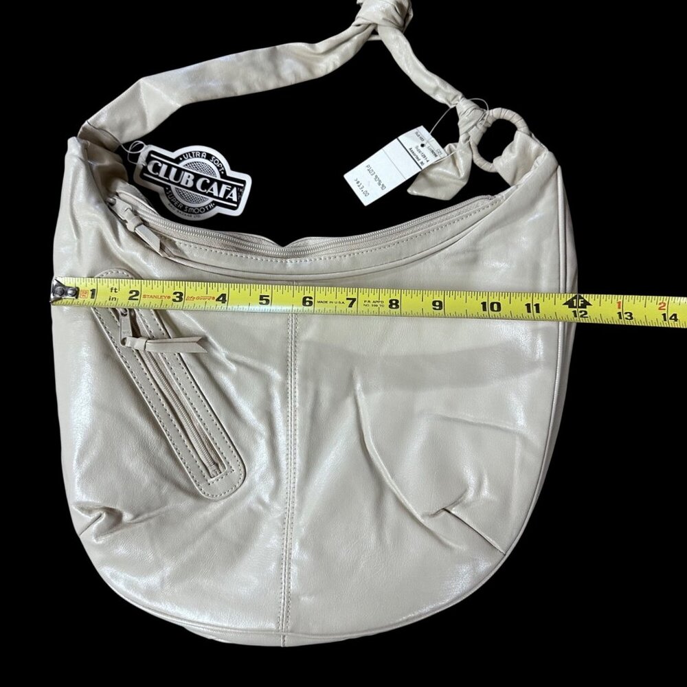 Vintage White Purse Club Cafa Cream Faux Leather Hobo Bag 1980s Retro Fashion - Picture 8 of 8
